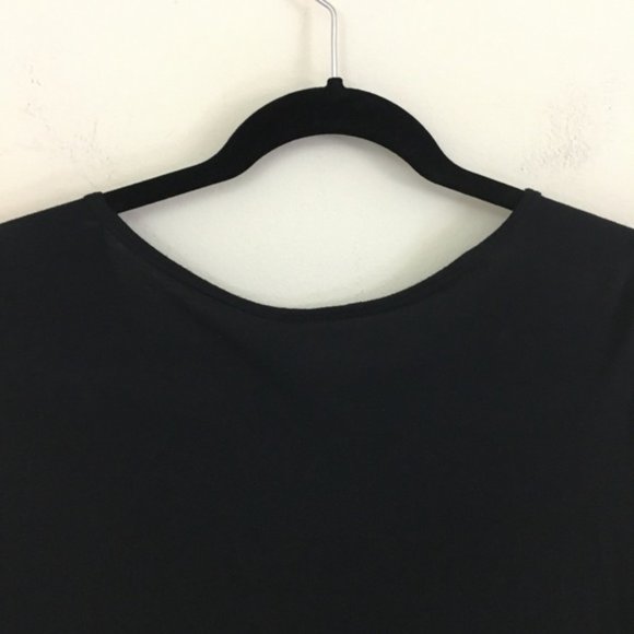 DKNY Black Round Neck Long Sleeve Top Overlap Bottom Size Medium Stretch/Comfort - Picture 6 of 11
